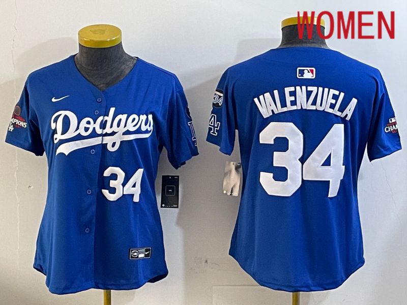 Women Los Angeles Dodgers #34 Valenzuela Blue Game 2024 Nike MLB Jersey style 12052